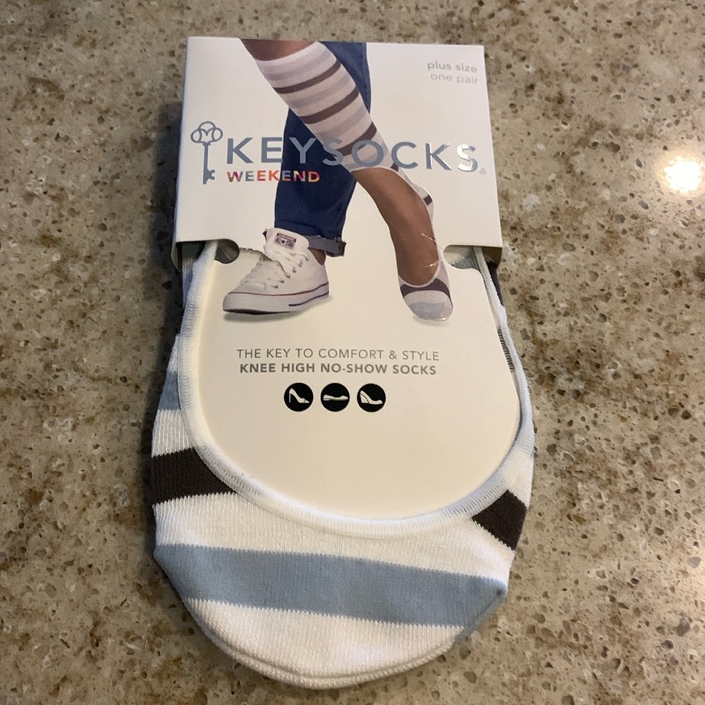 NWT Keysocks Weekend  No-Show Knee High Socks Plus Size